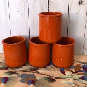 (4) La Fermière Yogurt Pots HTF Orange -- Cleaned Rims!
